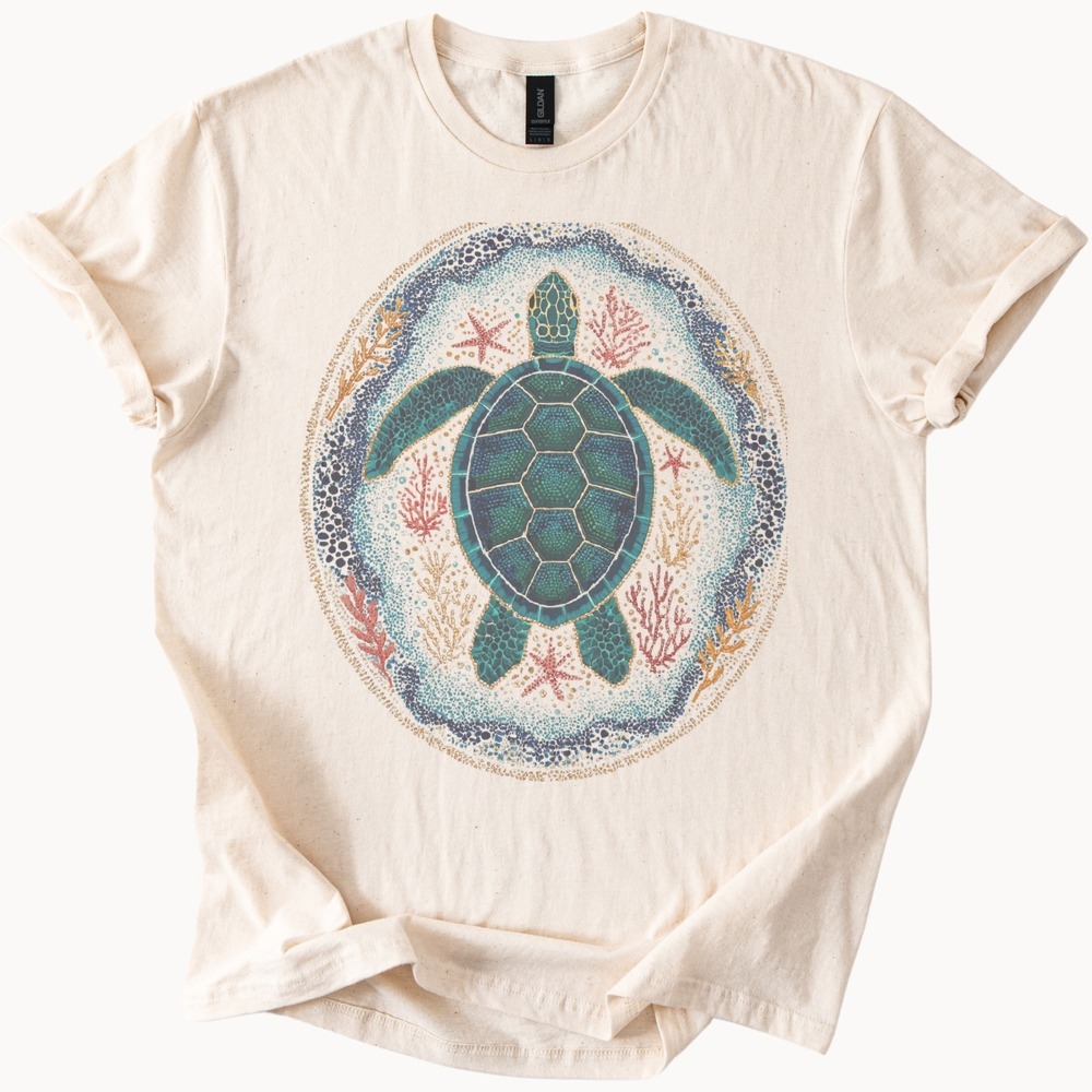 Sea Turtle Ocean Life Graphic Tee Coastal Nature Art Design